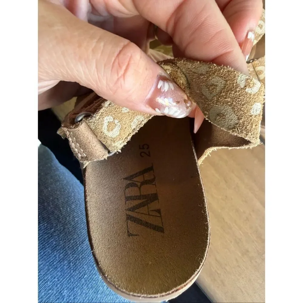 ZARA Kids Leather Strap Sandals Leopard - 25 (8.5/9C US)
